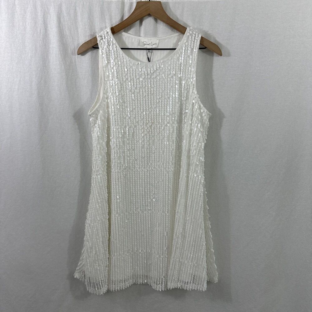 Sequin Shift Mini Dress in White